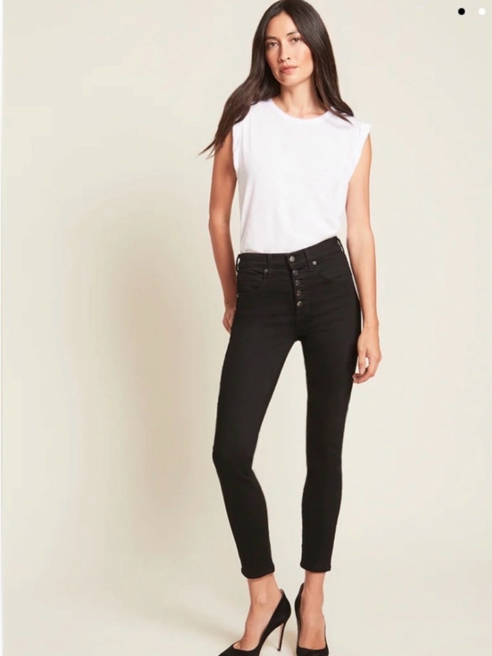 Veronica Beard Debbie Jeans 10” High Rise Skinny Raven Black Button Fly 29